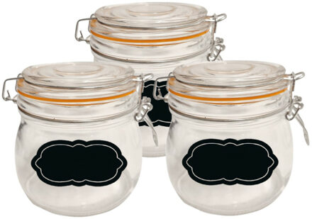 Urban Living Weckpot/inmaakpot - 4x - 500 ml - glas - met beugelsluiting - incl. etiketten - Weckpotten Transparant