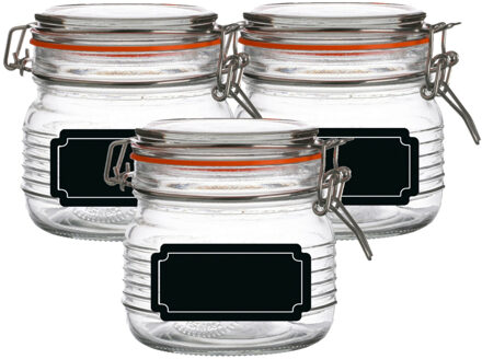 Urban Living Weckpot/inmaakpot - 4x - 500 ml - glas - met beugelsluiting - incl. etiketten - Weckpotten Transparant