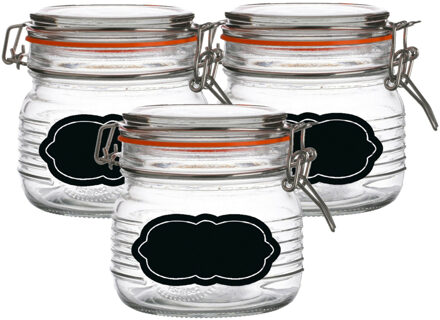 Urban Living Weckpot/inmaakpot - 4x - 500 ml - glas - met beugelsluiting - incl. etiketten - Weckpotten Transparant