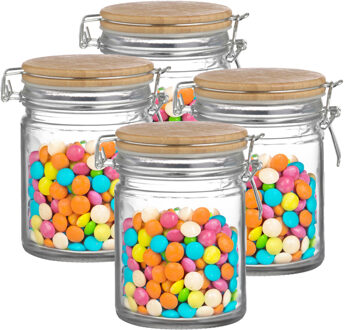 Urban Living Weckpot/inmaakpot - 4x - 700 ml - glas - met beugelsluiting - bamboe deksel