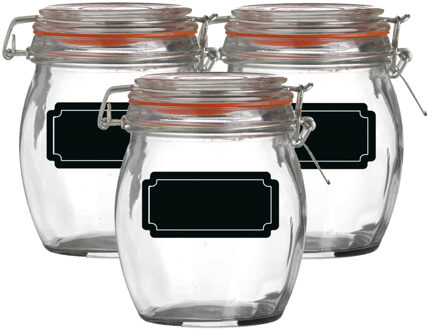 Urban Living Weckpot/inmaakpot - 4x - 750 ml - glas - met beugelsluiting - incl. etiketten - Weckpotten Transparant