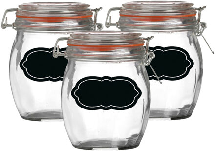 Urban Living Weckpot/inmaakpot - 4x - 750 ml - glas - met beugelsluiting - incl. etiketten - Weckpotten Transparant