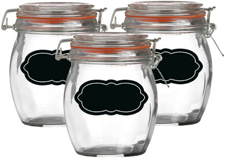Urban Living Weckpot/inmaakpot - 4x - 750 ml - glas - met beugelsluiting - incl. etiketten