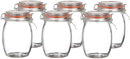 Urban Living Weckpot/inmaakpot - 6x - 1.3L - glas - met beugelsluiting - D13 x H22 cm