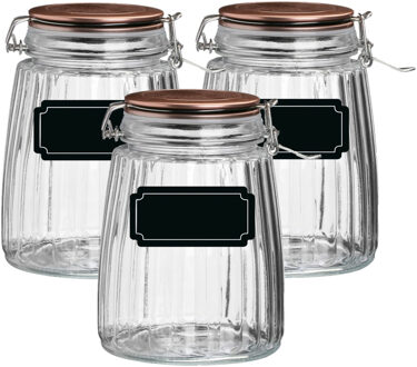 Urban Living Weckpot/inmaakpot - 6x - 1.5L - glas - met beugelsluiting - incl. etiketten - Weckpotten Transparant