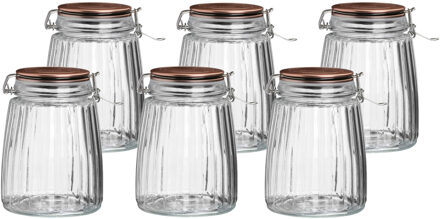 Urban Living Weckpot/inmaakpot - 6x - 1,5L - glas - met beugelsluiting - koperen deksel