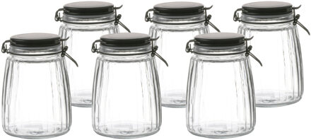 Urban Living Weckpot/inmaakpot - 6x - 1,5L - glas - met beugelsluiting - mat zwarte deksel