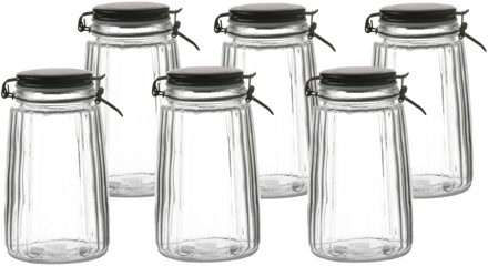 Urban Living Weckpot/inmaakpot - 6x - 1,8L - glas - met beugelsluiting - mat zwarte deksel