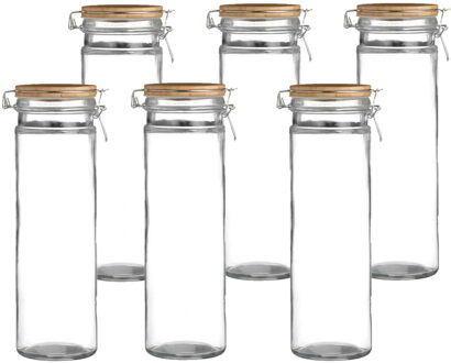 Urban Living Weckpot/inmaakpot - 6x - 1,9L - glas - met beugelsluiting - bamboe deksel