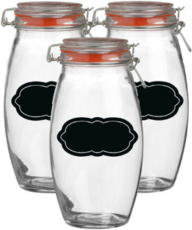 Urban Living Weckpot/inmaakpot - 6x - 1.9L - glas - met beugelsluiting - incl. etiketten