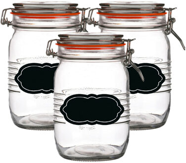 Urban Living Weckpot/inmaakpot - 6x - 1L - glas - met beugelsluiting - incl. etiketten