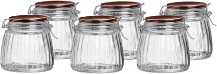 Urban Living Weckpot/inmaakpot - 6x - 1L - glas - met beugelsluiting - koperen deksel