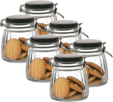 Urban Living Weckpot/inmaakpot - 6x - 1L - glas - met beugelsluiting - mat zwarte deksel