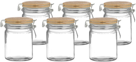 Urban Living Weckpot/inmaakpot - 6x - 700 ml - glas - met beugelsluiting - bamboe deksel