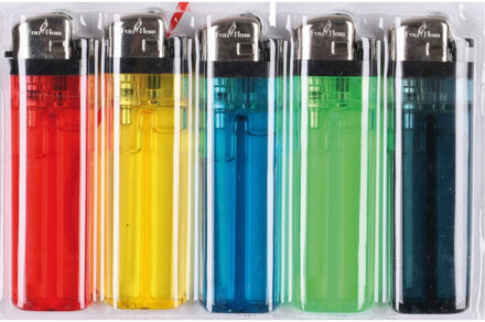 Urban Living Wegwerp aanstekers - 5x - gekleurd - kunststof/metaal - 8 cm - vuur