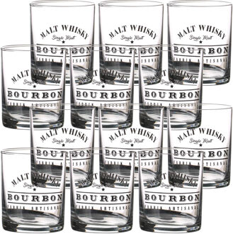 Urban Living whiskey glazen Comptoir - gedecoreerd glas - 12x stuks - 280 ml