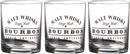 Urban Living whiskey/water/drinkglazen Comptoir - gedecoreerd glas - 3x stuks - 280 ml