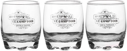 Urban Living whisky glazen Comptoir - gedecoreerd glas - 3x stuks - 290 ml Transparant