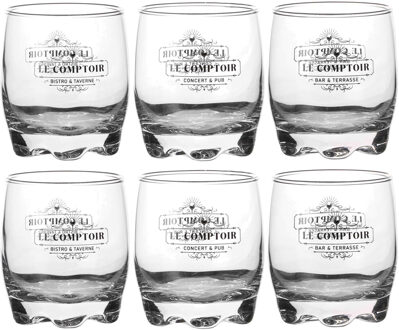 Urban Living whisky glazen Comptoir - gedecoreerd glas - 6x stuks - 290 ml
