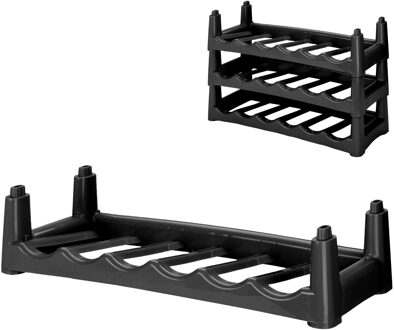 Urban Living Wijnrek - 3x - stapelbaar - zwart - kunststof - 6 flessen - 56x25x13 cm - flessenrek