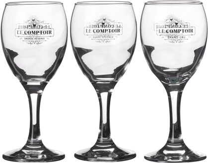 Urban Living witte wijnglazen Comptoir - gedecoreerd glas - 3x stuks - 205 ml - Wijnglazen Transparant