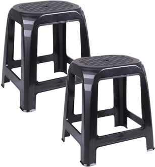 Urban Living Zit krukjes voor binnen en buiten - 2x - zwart - kunststof - 41 x 36 x 46 cm - extra zitplaatsen