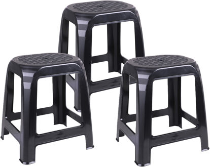 Urban Living Zit krukjes voor binnen en buiten - 3x - zwart - kunststof - 41 x 36 x 46 cm - extra zitplaatsen