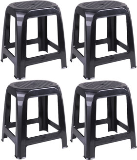 Urban Living Zit krukjes voor binnen en buiten - 4x - zwart - kunststof - 41 x 36 x 46 cm - extra zitplaatsen