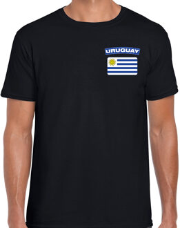 Uruguay landen shirt met vlag zwart voor heren - borst bedrukking L