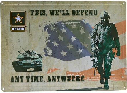 US Army Decoratie wandbord/muurplaatje - metaal - We Will defend?- 32 x 41 cm - mancave Multi