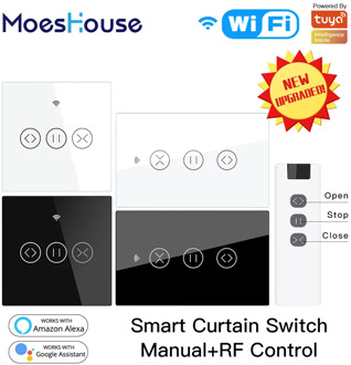 US EU WiFi RF433 Smart Touch Curtain Roller Blinds Motor Switch Tuya Smart Life App Remote Control Works with Alexa Google Home