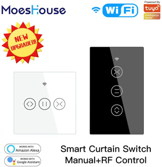 US EU WiFi RF433 Smart Touch Curtain Roller Blinds Motor Switch Tuya Smart Life App Remote Control Works with Alexa Google Home