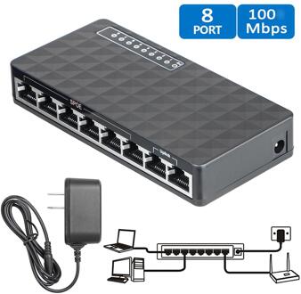 Us Plug/Eu Plug 10/100 Mbps 8 Port Desktop Fast Ethernet Lan RJ45 Network Switch Hub Adapter 8 Poort auto Negotiation Poort