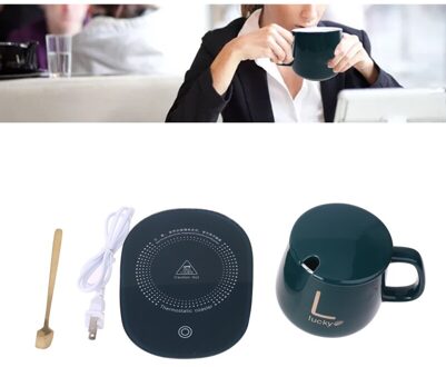 US Plug / USB 450ml Coffee Cup with Spoon and 55 Degree Thermostat Coaster Set