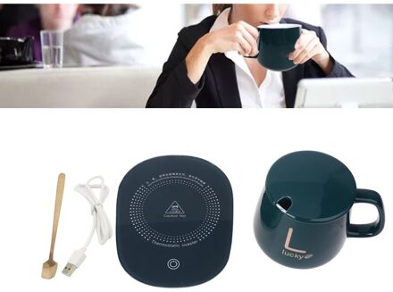 Us Plug/Usb 450Ml Koffie Beker Met Lepel En 55 Graden Thermostaat Coaster Set P9YD