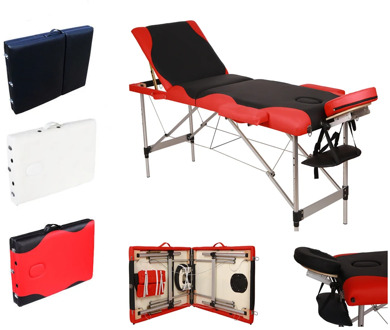 【US Warehouse】3 Sections Folding Aluminum Tube SPA Bodybuilding Massage Table Black with Red Edge