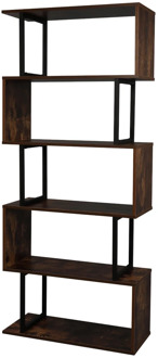 【US Warehouse】5-Tier Industrial Easy-Assembly Metal Frame Bookcase Storage Shelf for Living Room, Narrow, Bedroom, Office
