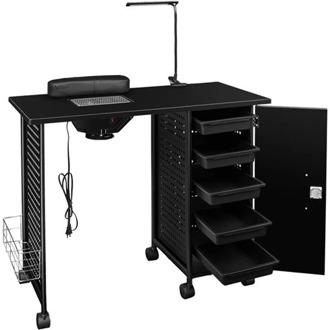 US Warehouse Dropping Shipping Manicure Nail Table Station Steel Frame Beauty Salon Equipment Drawer with LED Lamp Black