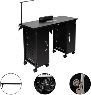 【US Warehouse】Iron Manicure Station Large Table with LED Lamp & Arm Rest Salon Spa Nail Equipment Black Drop Shipping USA