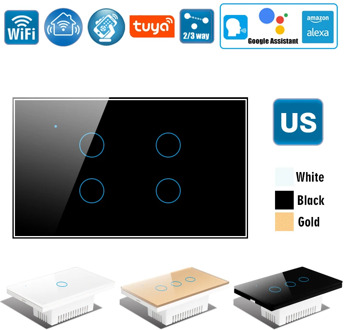 US Wifi Wall Touch Switch, Wireless Smart Tuya Control Light Switch,2/3 Way, Glass Panel Touch-Sensor interruptore 1/2/3/4 Gang
