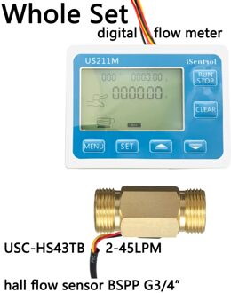 US211M Digitale Flow Meter Totalisator Met Messing Flow Sensor USC-HS43TB G3/4 "Hall Flow Sensor 2-45LPM Isentrol Saier sesnor China whole reeks