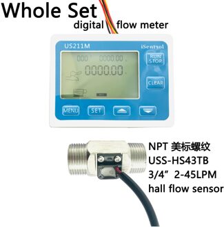 US211M Digitale Flowmeter Met Npt Flow Sensor USS-HS43TB NPT3/4 "DN20 2-45LPM Tonen Totale Stroom En Totaal flow Isentrol Whole reeks
