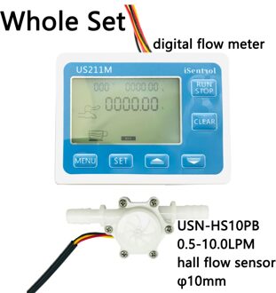 US211M Flow Meter Display Met USN-HS10PB Hall Flow Sensor Meting 0.5-10L/Min Bereik 10Mm Od Slang Barb Isentrol saier Whole reeks