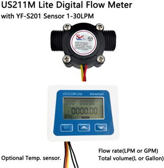 US211M Lite Digitale Draagbare Flow Meter Met YF-S201 Flow Sensor 1-30LPM Plastic Dijiang