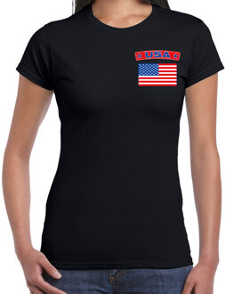 USA / Amerika landen shirt met vlag zwart voor dames - borst bedrukking 2XL