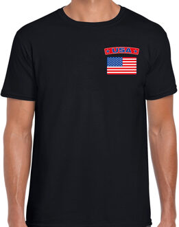 USA / Amerika landen shirt met vlag zwart voor heren - borst bedrukking 2XL