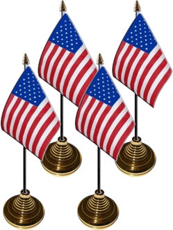 USA / Amerika tafelvlaggetjes - 4x stuks - 10 x 15 cm - met gouden standaard - H27 cm - versiering Multi
