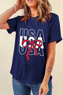 USA Graphic Losse Pasvorm T-shirt - maat M Navy