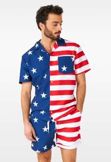 USA McSummer Outfit Opposuits Rood - Zalm, Wit - Transparant, Blauw, Multikleur - Print