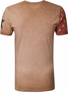 USA T-shirt met sterren en strepen en V-hals in gebruikte look - maat 2XL Camel